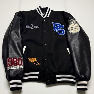Rock & Republic Black Varsity Jacket with Blue and White Accents